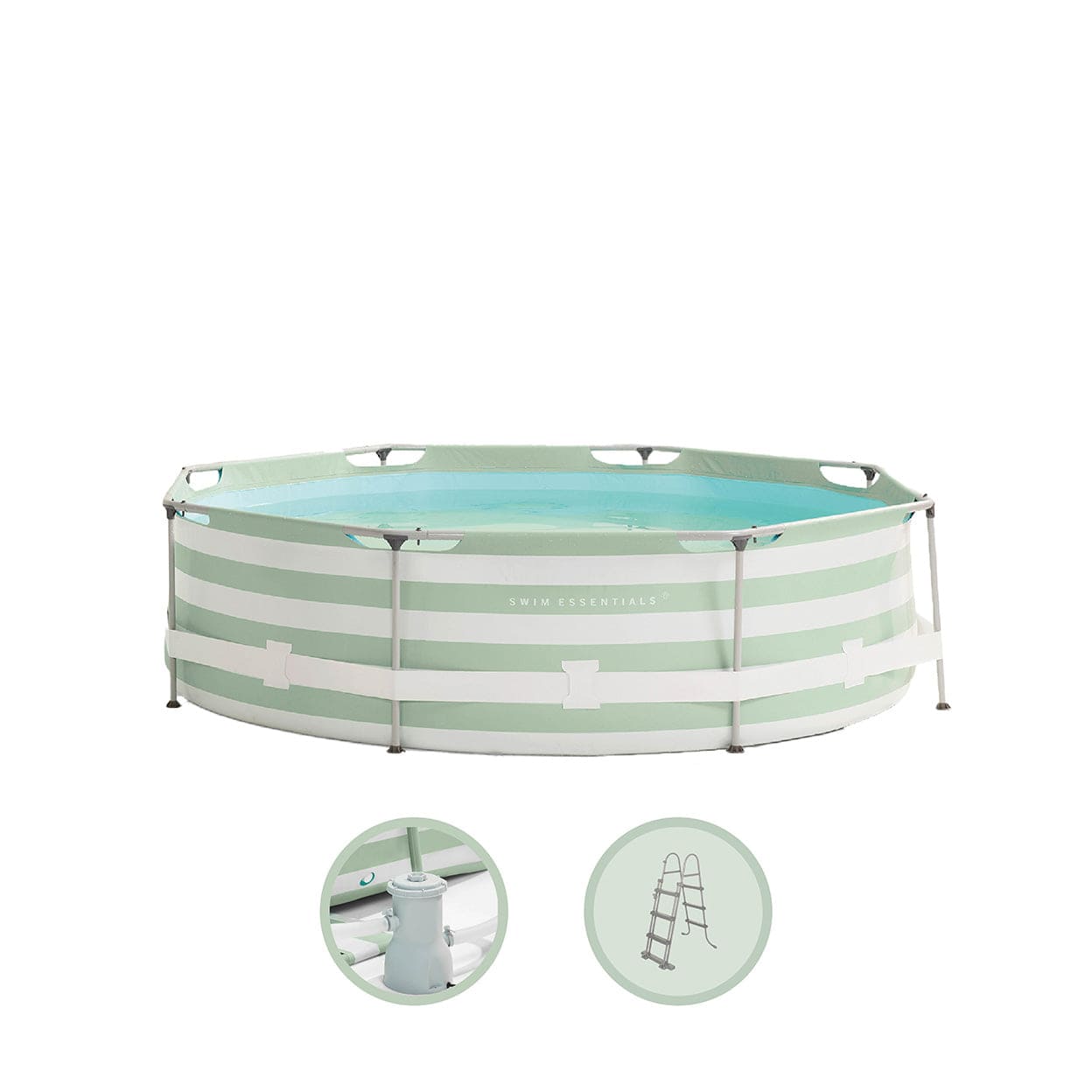 Frame Zwembad Rond 305x76 cm Groen/Wit - met Accessoires