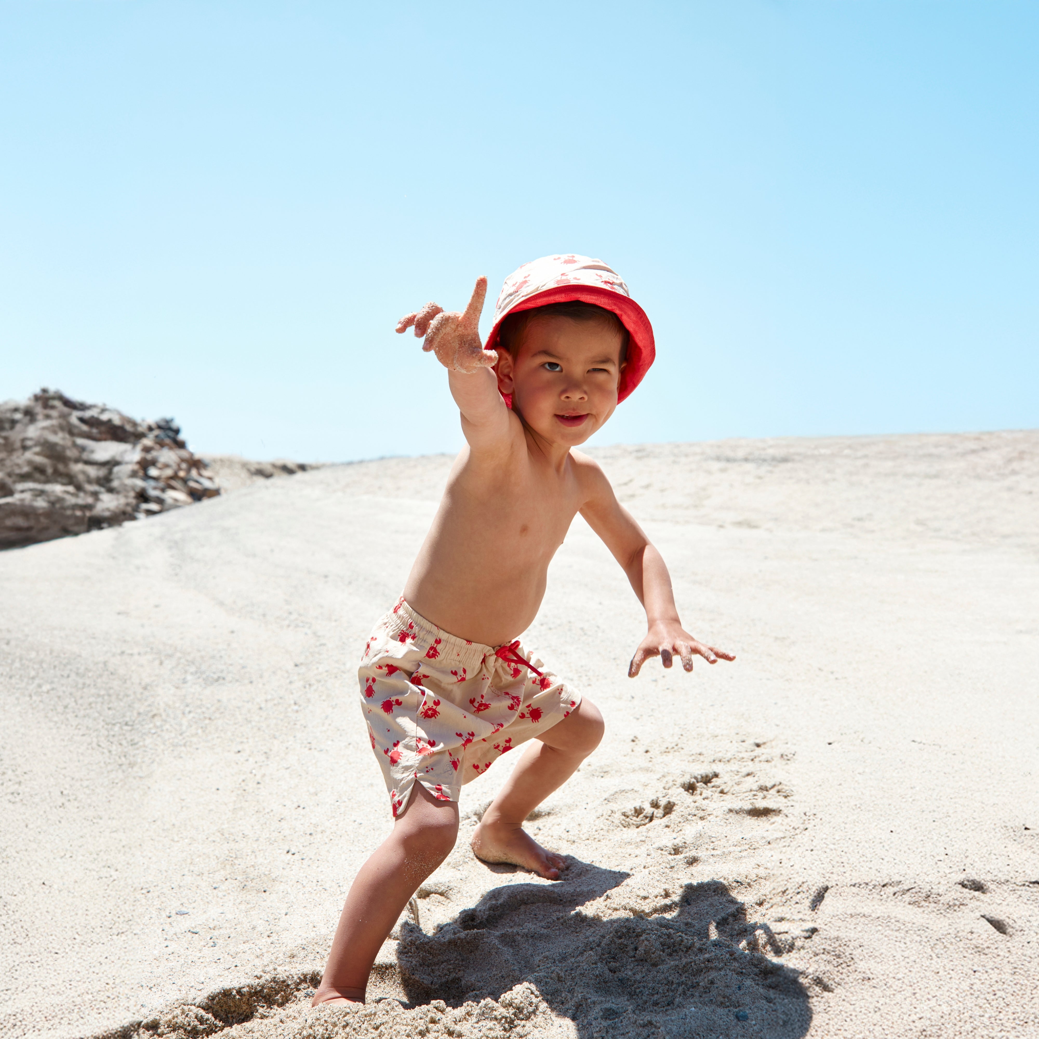 Zonnehoedje Omkeerbaar - Beige/Rood - Crabby