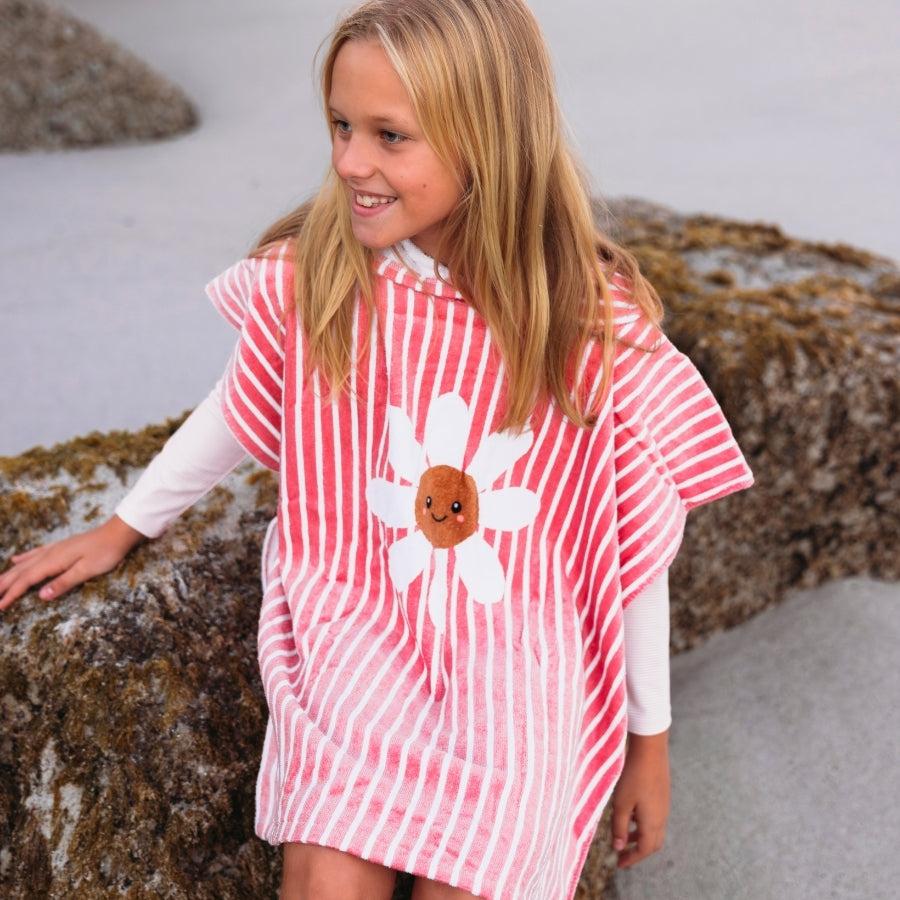 Strandponcho - Rood/Wit - Daisy Flower - 65 x 65 cm