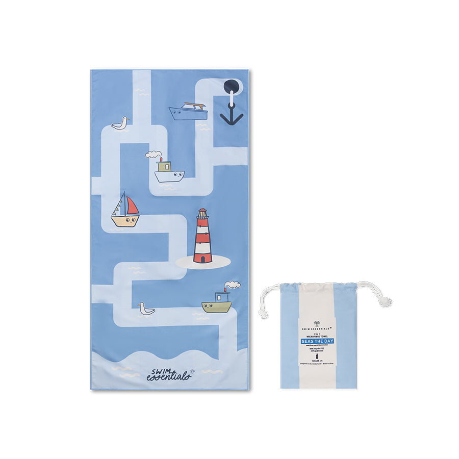 Strandlaken Microvezel - Blauw - Seas The Day - 135 x 65 cm