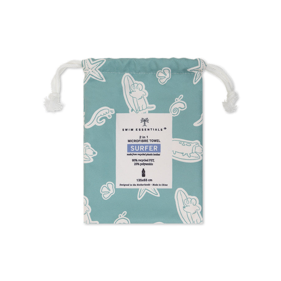 Strandlaken Microvezel - Groen - Surf Dogs - 135 x 65 cm