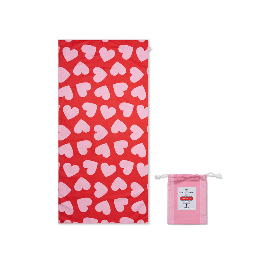 Strandlaken Microvezel - Rood - Hearts - 135 x 65 cm