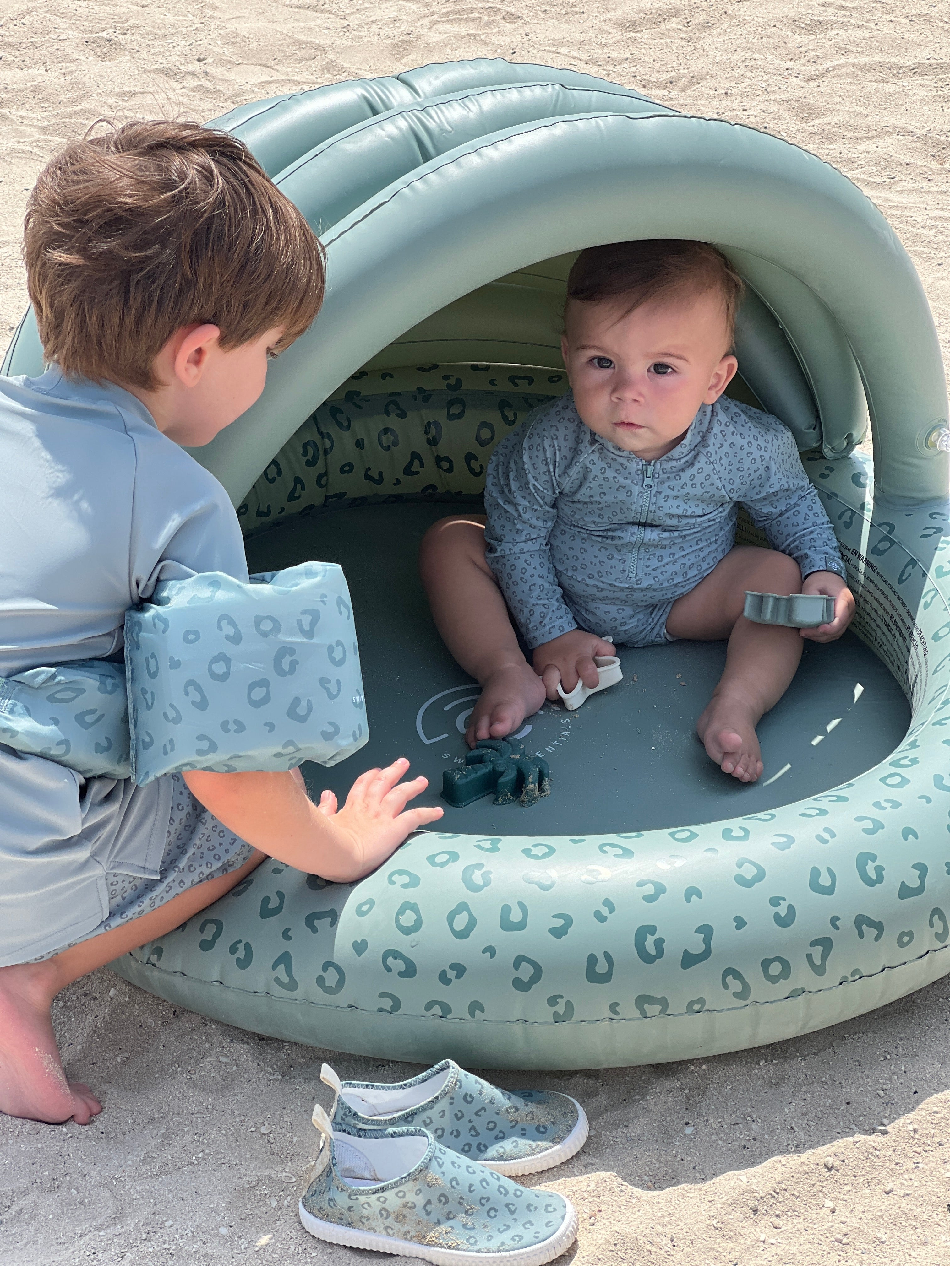 Kinderzwembad - Groen - Leopard - Ø 100 cm met Zonnescherm