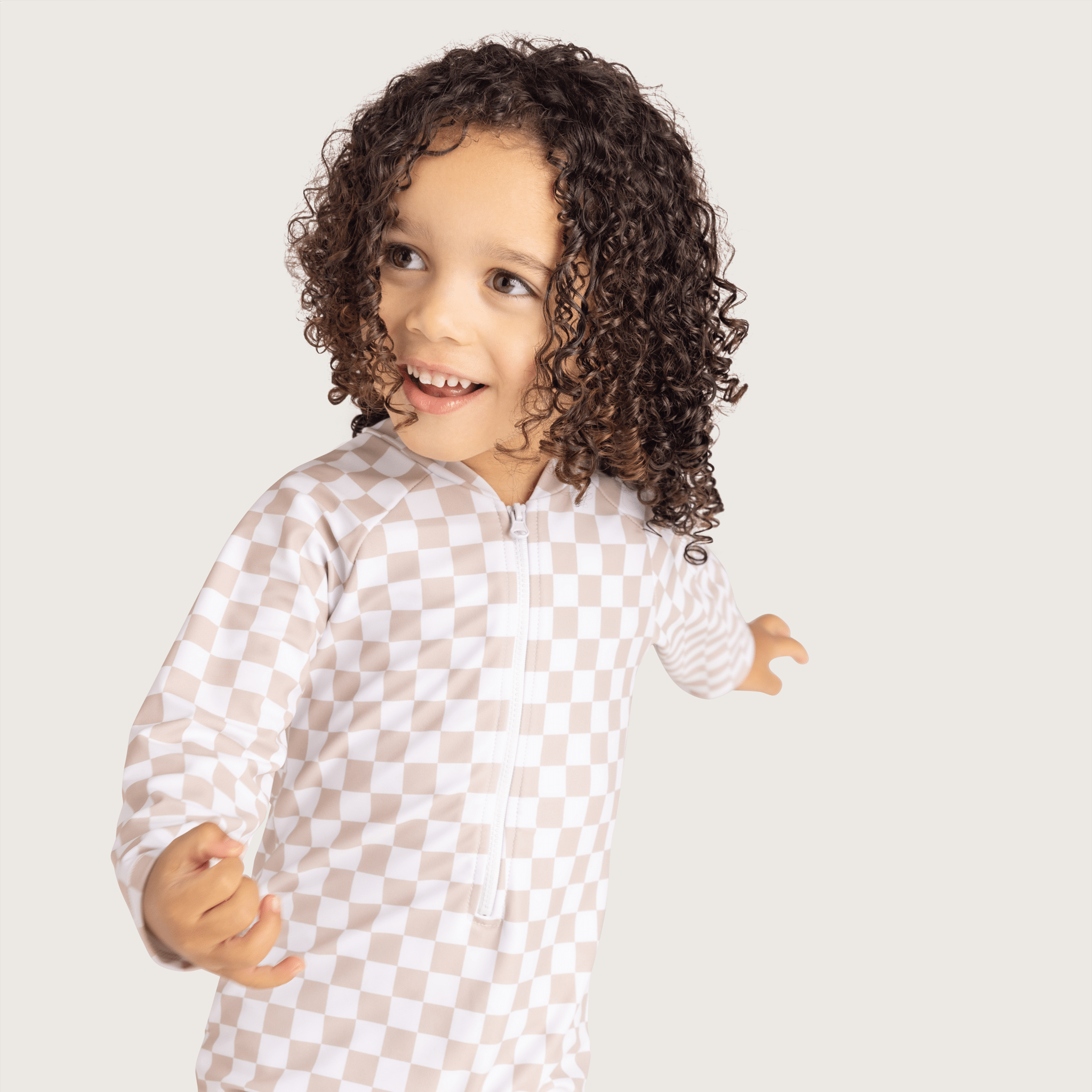 UV Zwempak Jongens - Beige/Wit - Checkmate