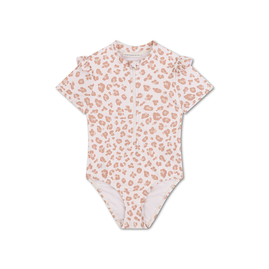 Badpak Meisjes met Korte Mouwen - Beige - Leopard