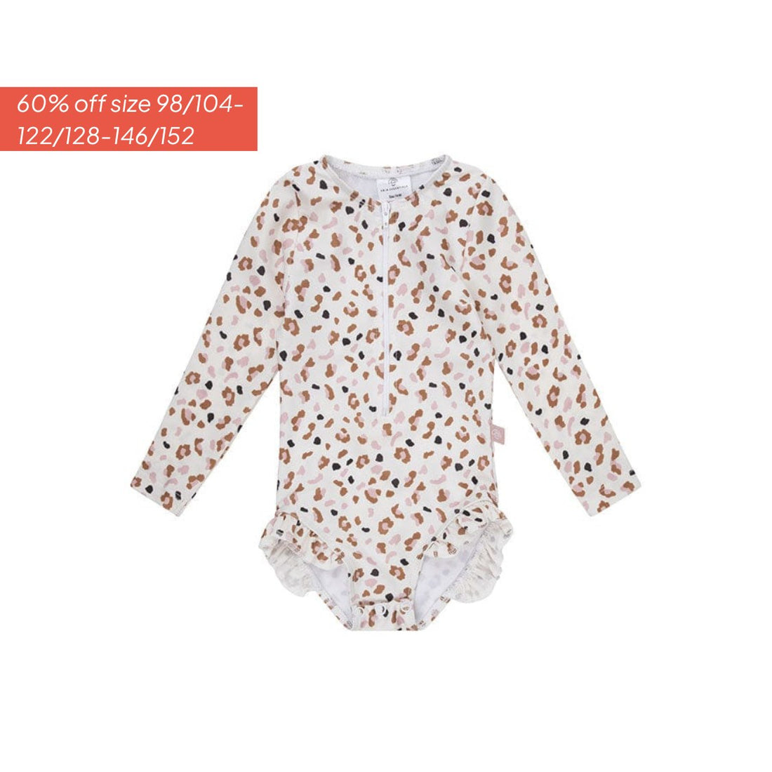 Leopard | Kaki Meisjes UV Badpak met lange mouwen