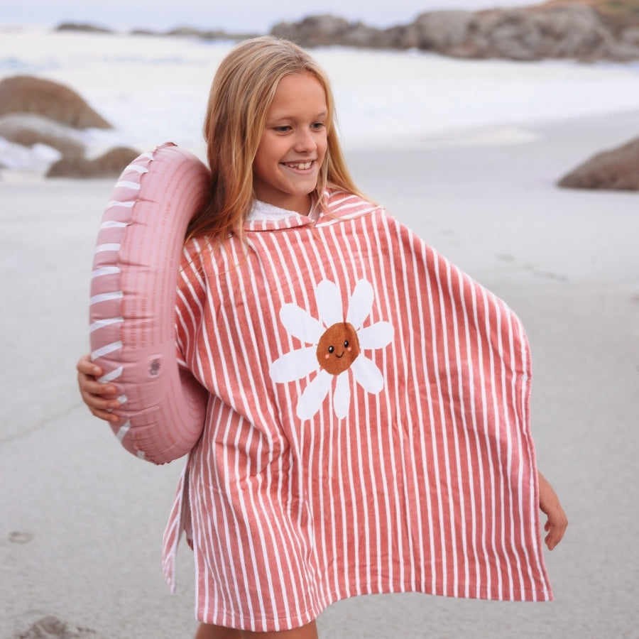 Strandponcho - Rood/Wit - Daisy Flower - 65 x 65 cm