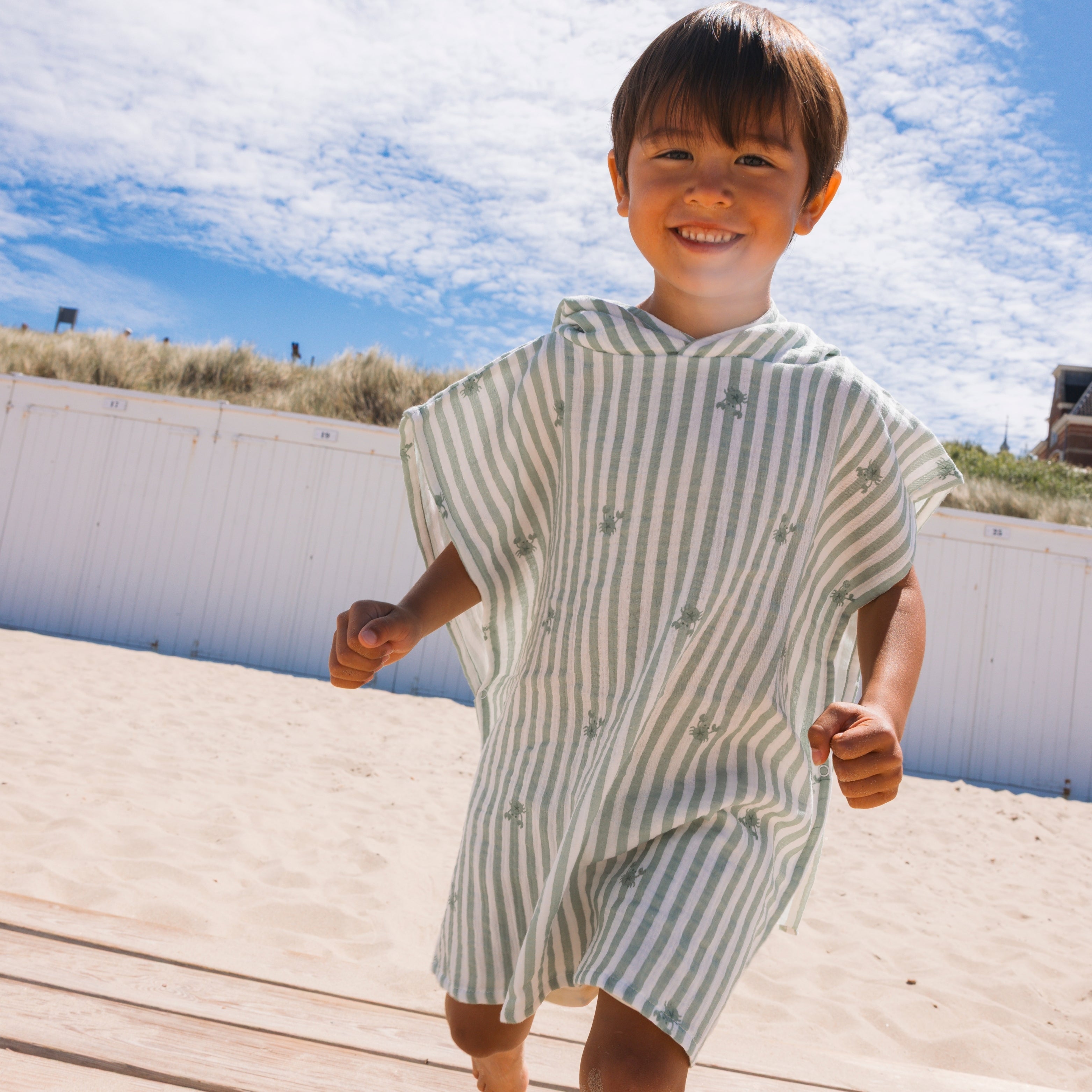 Strandponcho - Wit/Groen - Crabby - 52 x 52 cm