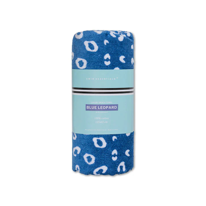 Strandlaken Katoen - Blauw - Leopard - 135 x 65 cm