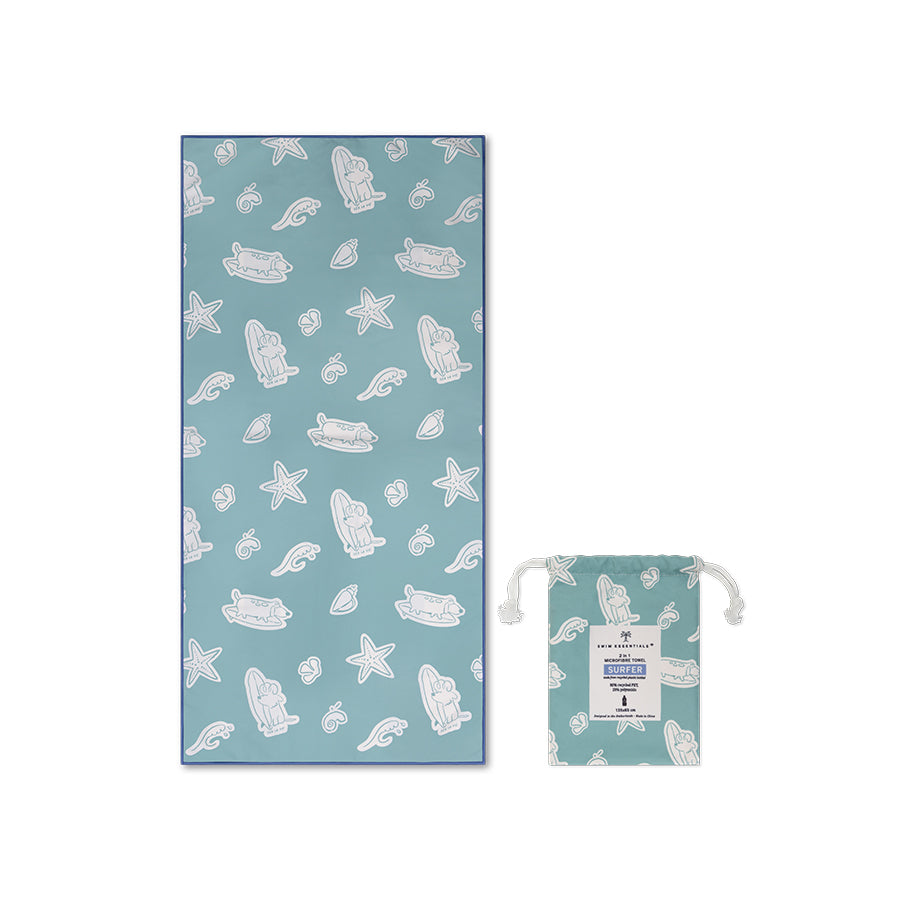 Strandlaken Microvezel - Groen - Surf Dogs - 135 x 65 cm