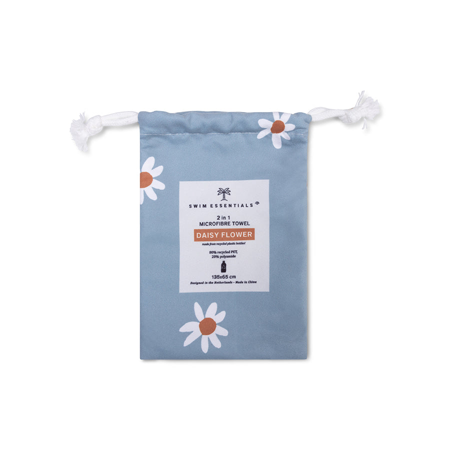 Strandlaken Microvezel - Blauw - Daisy Flower 135 x 65 cm