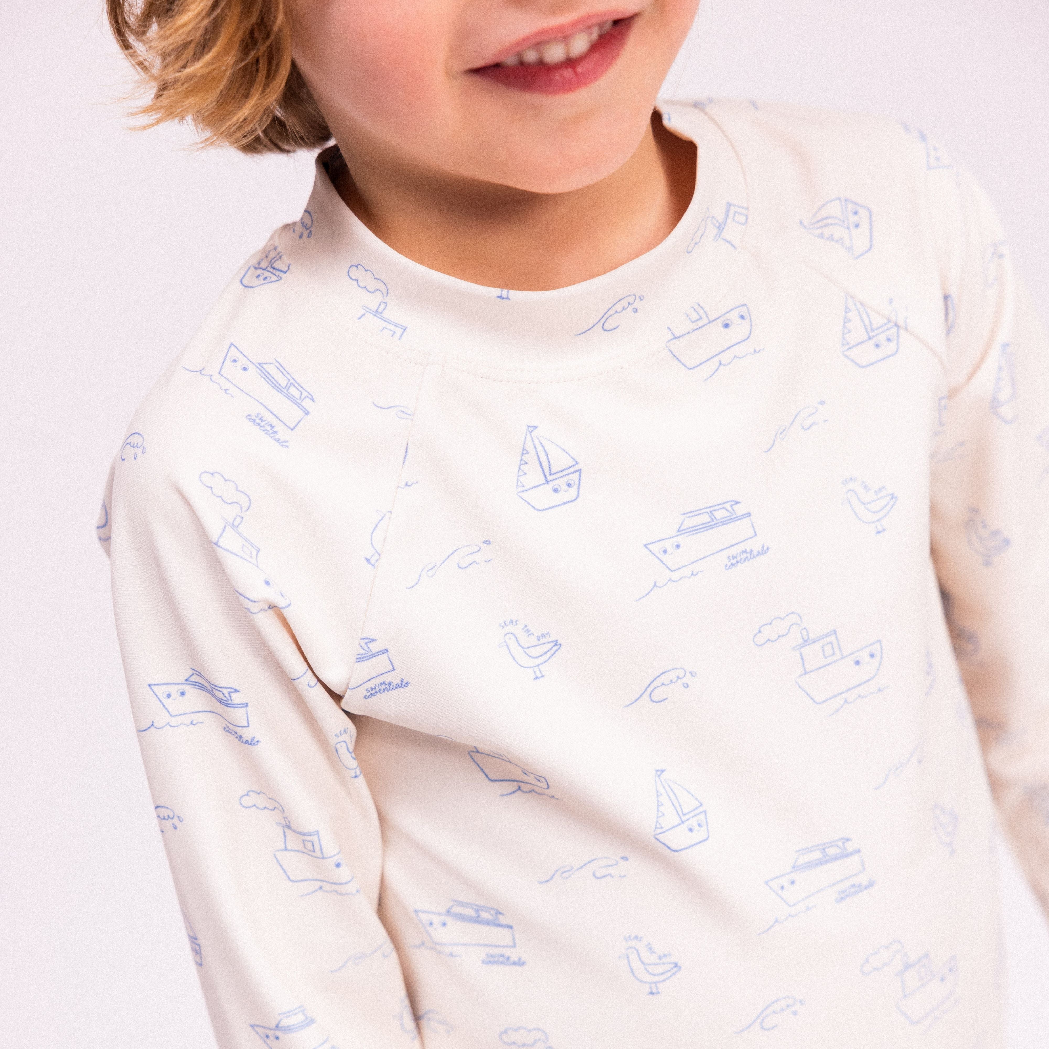 UV Zwemshirt Met Lange Mouwen - Beige/Blauw - Seas The Day