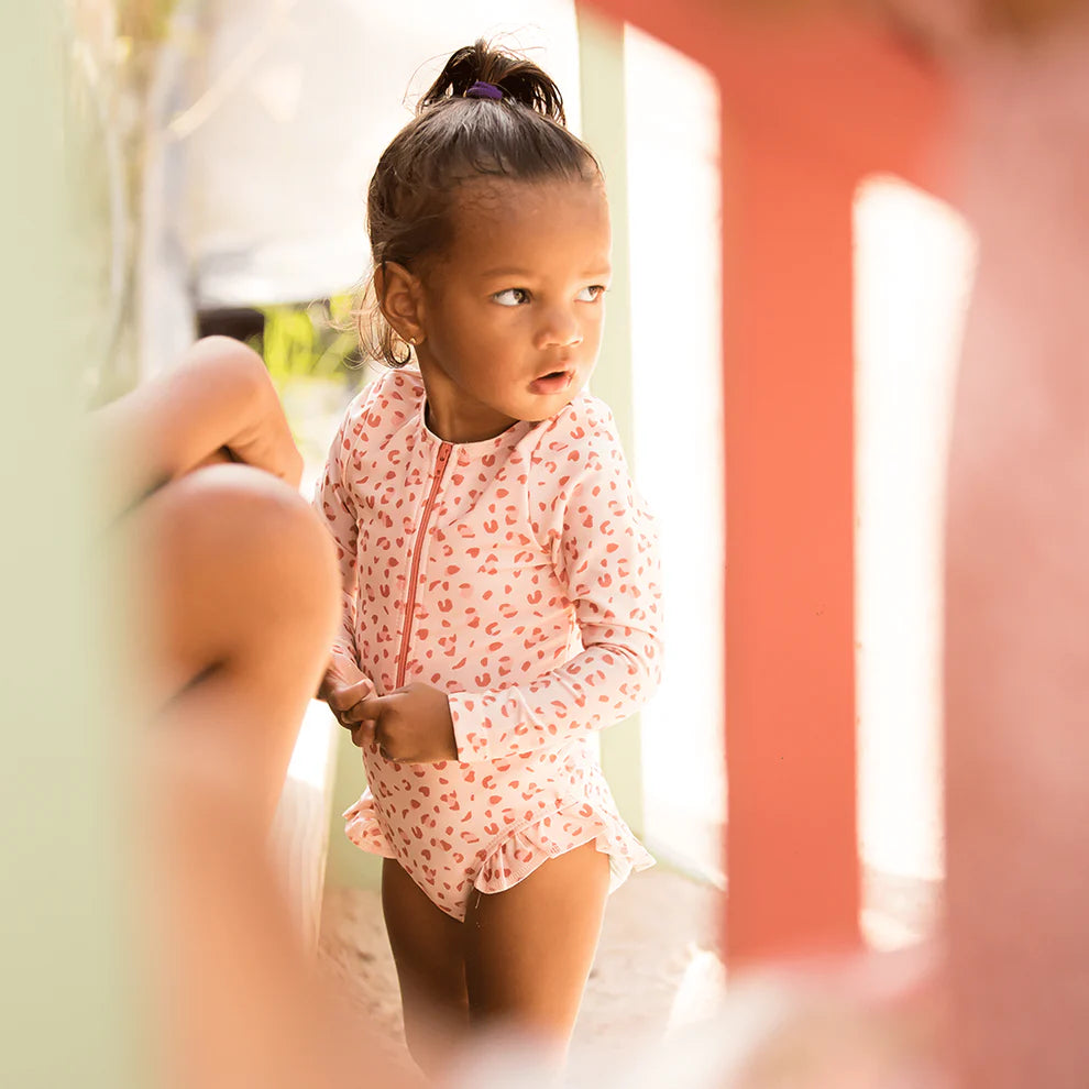 UV Badpak Meisjes Met Lange Mouwen - Oudroze - Leopard