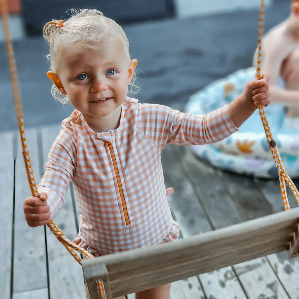 UV Badpak Meisjes Met Lange Mouwen - Oranje/Wit - Sunset Grid