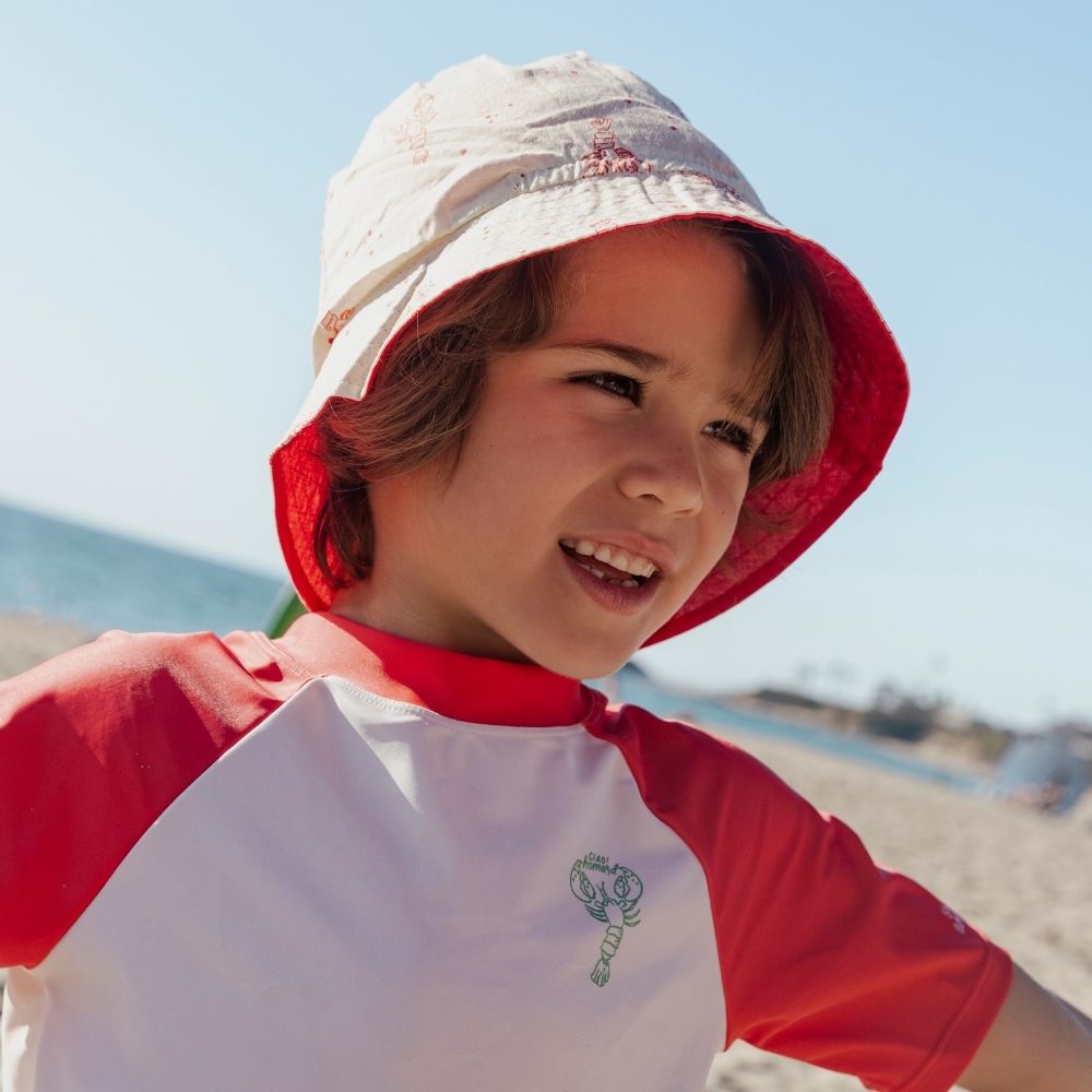 Zonnehoedje Omkeerbaar - Beige/Rood - Little Lobster